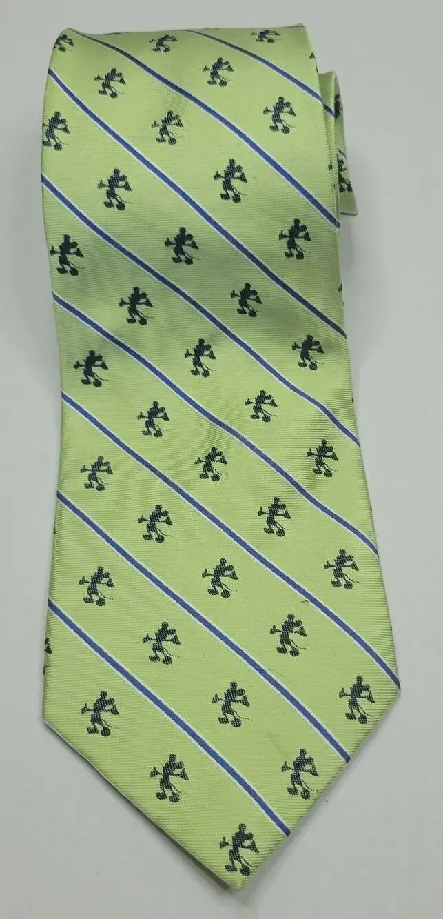 VTG Classic Mickey Mouse Disney Park Green Blue Striped 100% Silk Necktie Tie 4